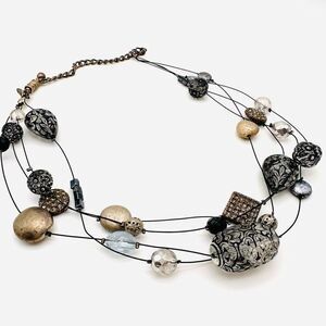 Chico’s multi-layer gemstone beaded wire necklace delicate dainty career neutral